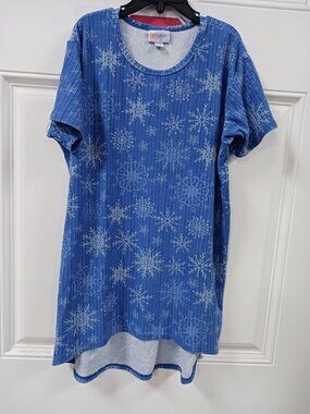 Lularoe Shirt Size 12 Blue With White Snowflake design
